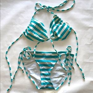 Blue and white striped string bikini ingear medium